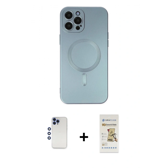 MARSİLYAN™- iPhone 12 Pro Max Kılıf Akış Minimal Özel Seri - Siyah Mat Seramik Nano Ekran Koruyucu + Shine Kamera Lens - LT