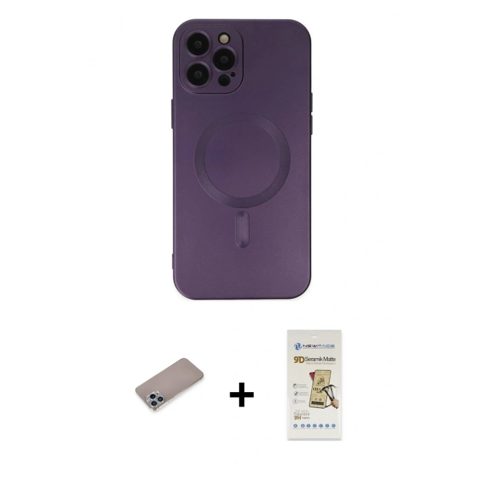 MARSİLYAN™- iPhone 12 Pro Max Kılıf Akış Minimal Özel Seri - Siyah Mat Seramik Nano Ekran Koruyucu + Shine Kamera Lens Koruma Cam - SABE