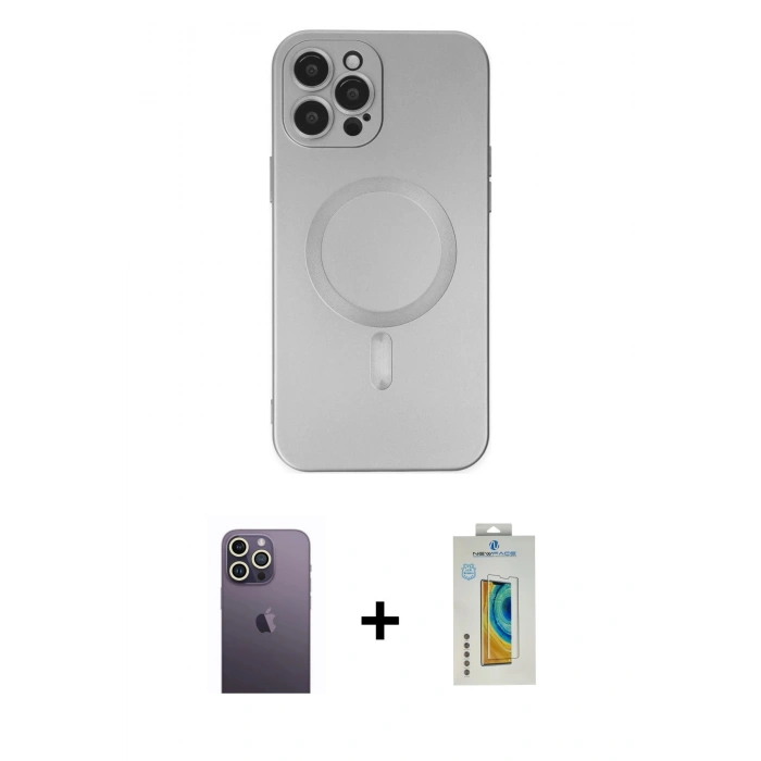 MARSİLYAN™- iPhone 12 Pro Max Kılıf Akış Minimal Özel Seri - Siyah Polymer Nano Ekran Koruyucu + Neon Fosforlu Kamera Lens - BZ