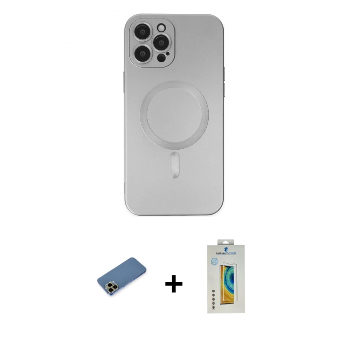 MARSİLYAN™- iPhone 12 Pro Max Kılıf Akış Minimal Özel Seri - Siyah Polymer Nano Ekran Koruyucu + Shine Kamera Lens Koruma Cam - GD