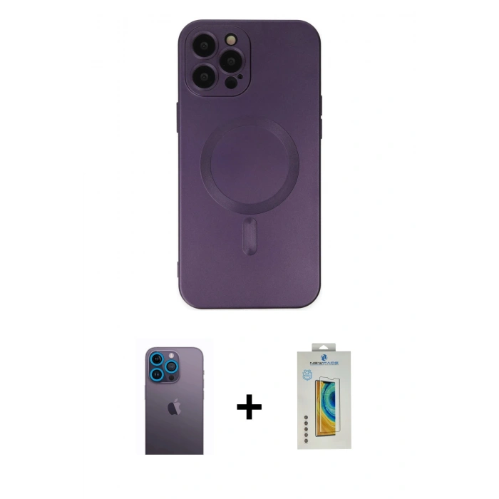 MARSİLYAN™- iPhone 12 Pro Max Kılıf Akış Minimal Özel Seri - Siyah Polymer Nano Ekran Koruyucu + Neon Fosforlu Kamera Lens - MI
