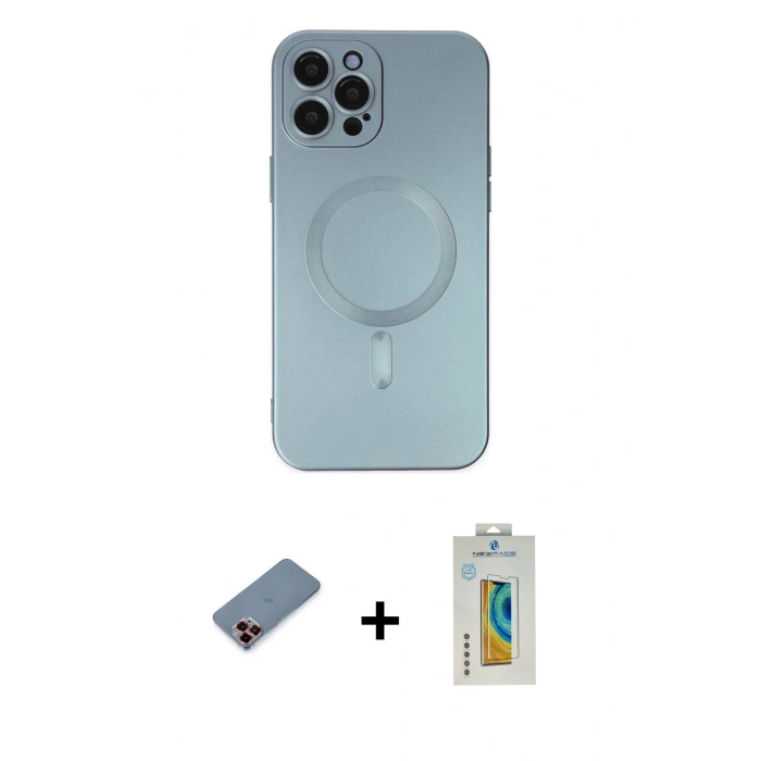 MARSİLYAN™- iPhone 12 Pro Max Kılıf Akış Minimal Özel Seri - Siyah Polymer Nano Ekran Koruyucu + Metal Kamera Lens Koruma Cam - KI