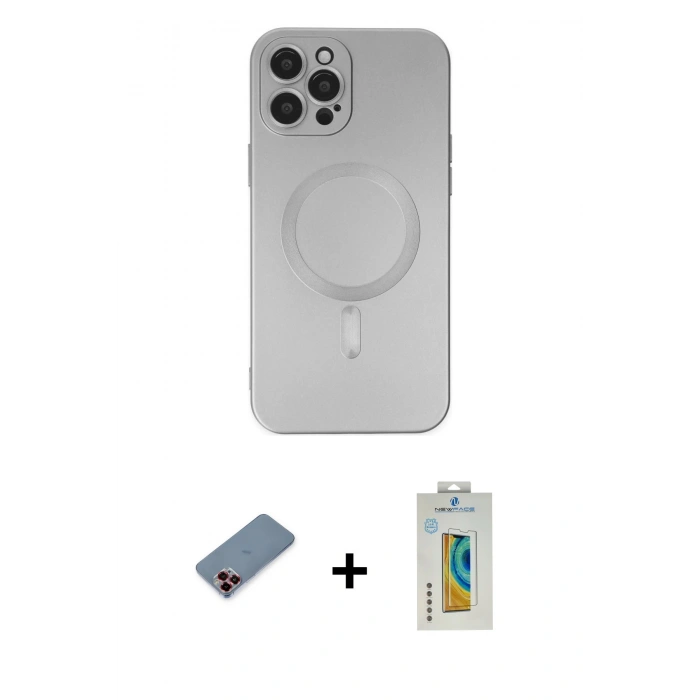 MARSİLYAN™- iPhone 12 Pro Max Kılıf Akış Minimal Özel Seri - Siyah Polymer Nano Ekran Koruyucu + Metal Kamera Lens Koruma Cam - KI