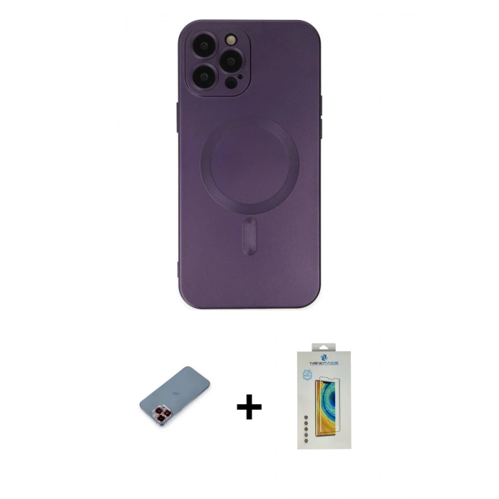 MARSİLYAN™- iPhone 12 Pro Max Kılıf Akış Minimal Özel Seri - Siyah Polymer Nano Ekran Koruyucu + Metal Kamera Lens Koruma Cam - KI