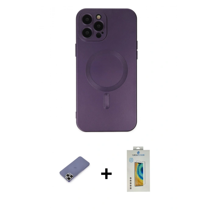 MARSİLYAN™- iPhone 12 Pro Max Kılıf Akış Minimal Özel Seri - Siyah Polymer Nano Ekran Koruyucu + Metal Kamera Lens Koruma Cam - GD