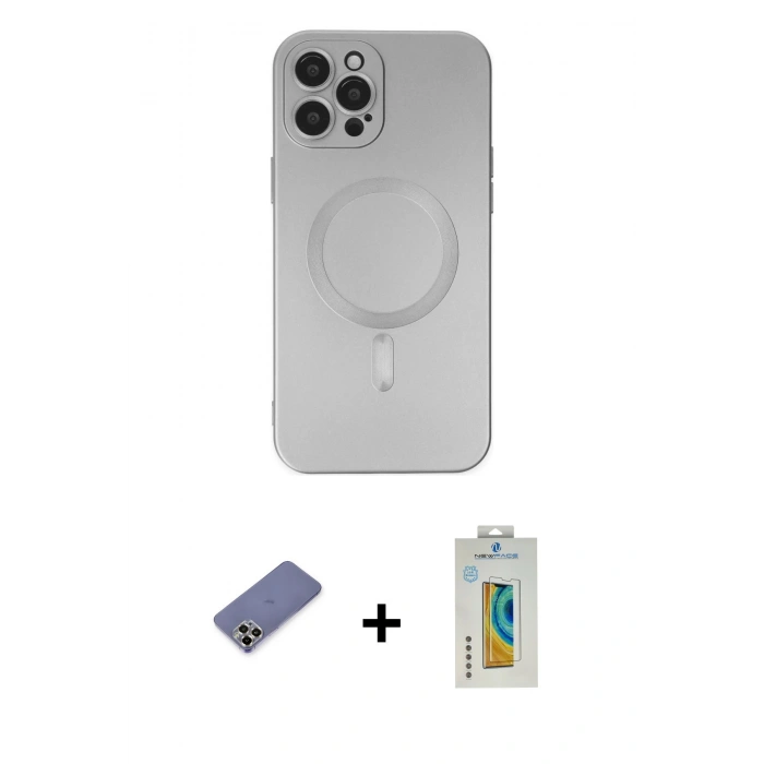 MARSİLYAN™- iPhone 12 Pro Max Kılıf Akış Minimal Özel Seri - Siyah Polymer Nano Ekran Koruyucu + Metal Kamera Lens Koruma Cam - GD
