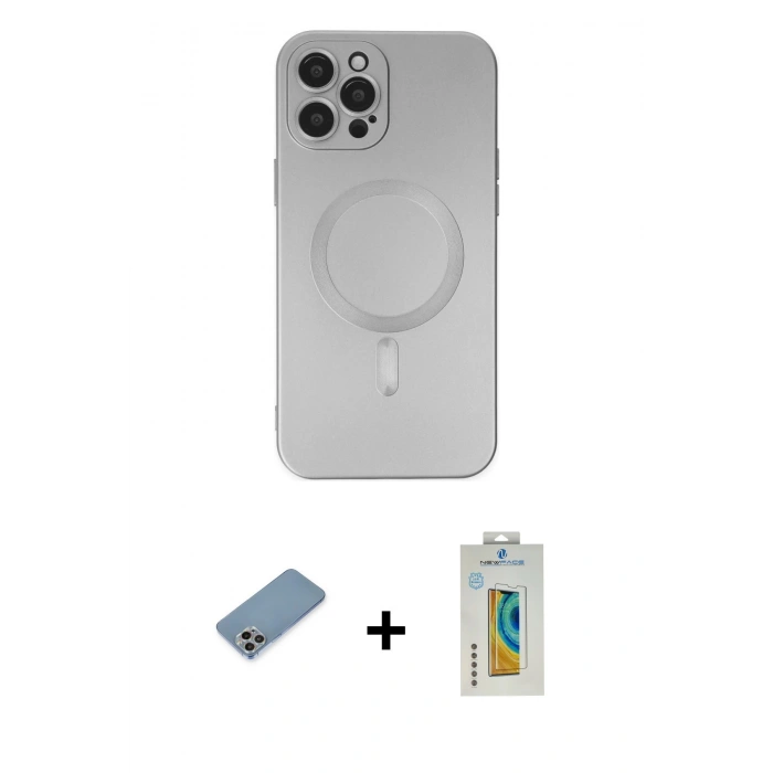 MARSİLYAN™- iPhone 12 Pro Max Kılıf Akış Minimal Özel Seri - Siyah Polymer Nano Ekran Koruyucu + Shine Kamera Lens Koruma Cam - GI