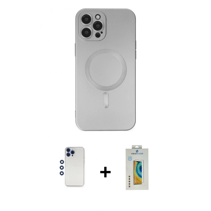 MARSİLYAN™- iPhone 12 Pro Max Kılıf Akış Minimal Özel Seri - Siyah Polymer Nano Ekran Koruyucu + Shine Kamera Lens - LT