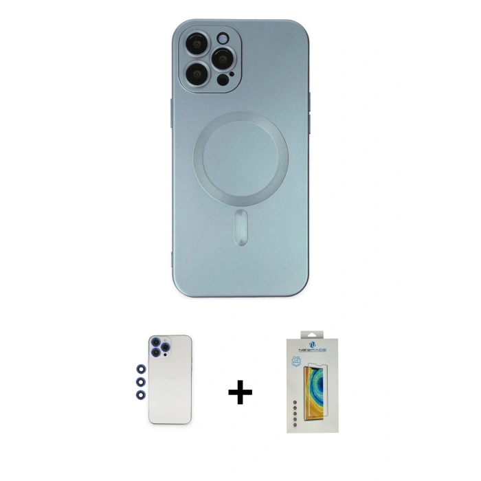 MARSİLYAN™- iPhone 12 Pro Max Kılıf Akış Minimal Özel Seri - Siyah Polymer Nano Ekran Koruyucu + Shine Kamera Lens - LT