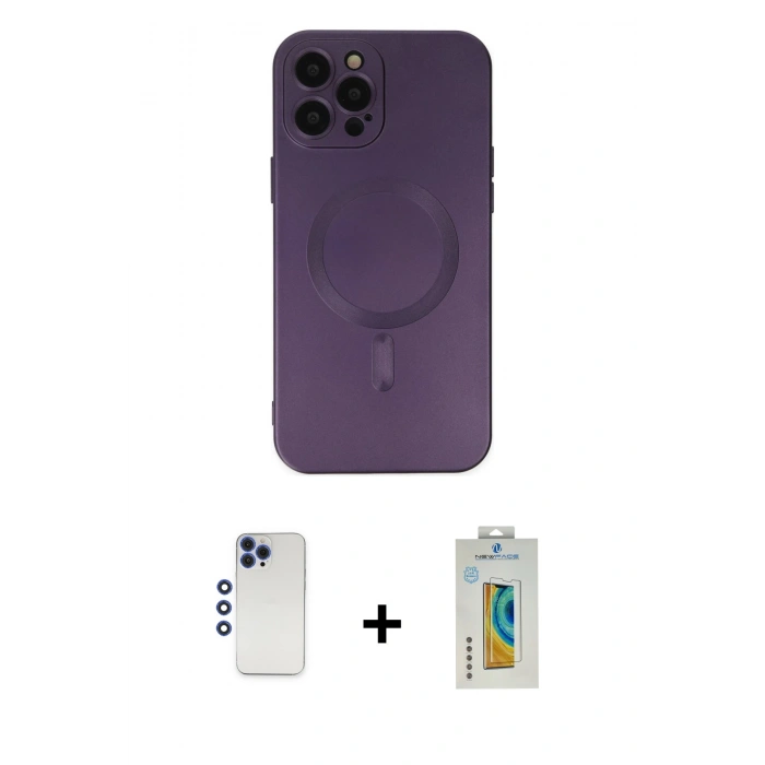 MARSİLYAN™- iPhone 12 Pro Max Kılıf Akış Minimal Özel Seri - Siyah Polymer Nano Ekran Koruyucu + Shine Kamera Lens - LT