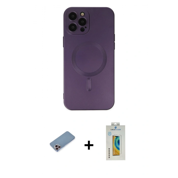 MARSİLYAN™- iPhone 12 Pro Max Kılıf Akış Minimal Özel Seri - Siyah Polymer Nano Ekran Koruyucu + Shine Kamera Lens Koruma Cam - PE