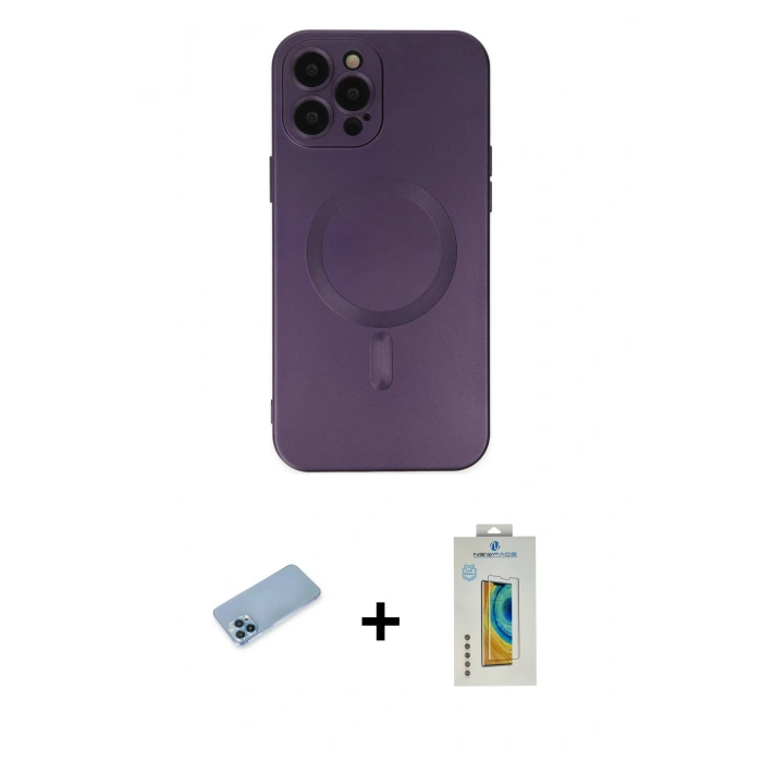 MARSİLYAN™- iPhone 12 Pro Max Kılıf Akış Minimal Özel Seri - Siyah Polymer Nano Ekran Koruyucu + Shine Kamera Lens Koruma Cam - MI
