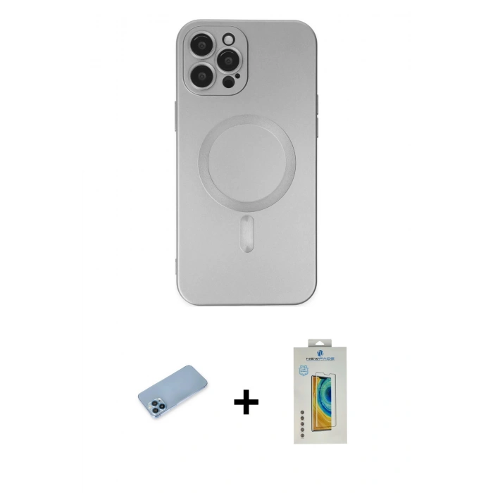 MARSİLYAN™- iPhone 12 Pro Max Kılıf Akış Minimal Özel Seri - Siyah Polymer Nano Ekran Koruyucu + Shine Kamera Lens Koruma Cam - MI
