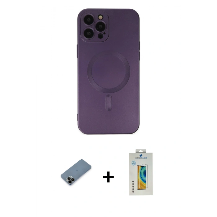 MARSİLYAN™- iPhone 12 Pro Max Kılıf Akış Minimal Özel Seri - Siyah Polymer Nano Ekran Koruyucu + Shine Kamera Lens Koruma Cam - SH