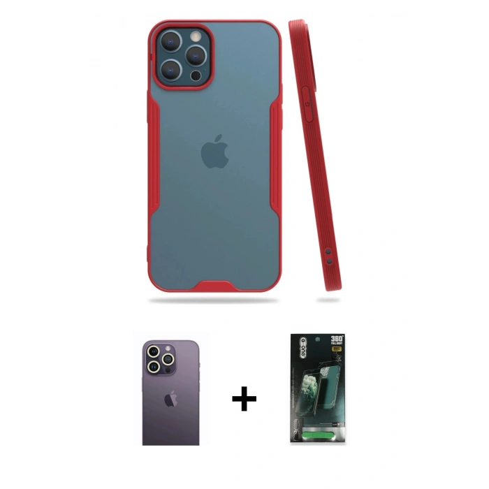 MARSİLYAN™- iPhone 12 Pro Max Kılıf Atlas Asil Serisi - Şeffaf 360 Full Body Arka Koruyucu + Neon Fosforlu Kamera Lens - BZ