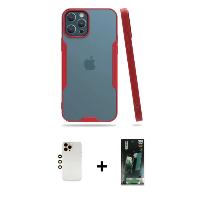 MARSİLYAN™- iPhone 12 Pro Max Kılıf Atlas Asil Serisi - Şeffaf 360 Full Body Arka Koruyucu + Shine Kamera Lens - GD