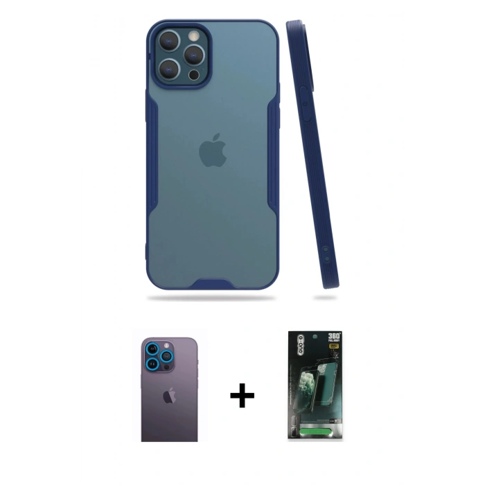 MARSİLYAN™- iPhone 12 Pro Max Kılıf Atlas Asil Serisi - Şeffaf 360 Full Body Arka Koruyucu + Neon Fosforlu Kamera Lens - MI