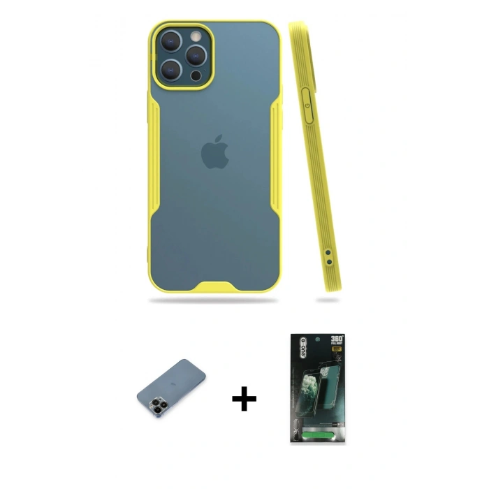 MARSİLYAN™- iPhone 12 Pro Max Kılıf Atlas Asil Serisi - Şeffaf 360 Full Body Arka Koruyucu + Shine Kamera Lens Koruma Cam - SH