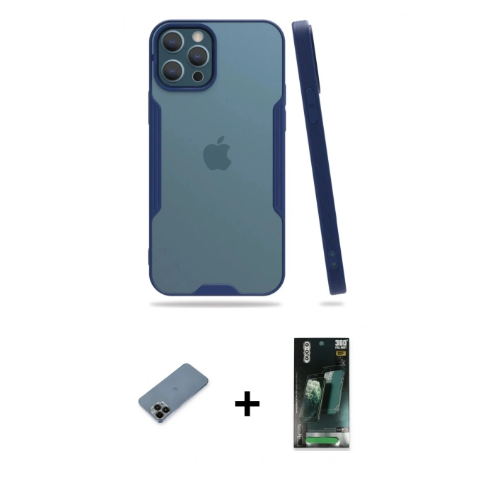 MARSİLYAN™- iPhone 12 Pro Max Kılıf Atlas Asil Serisi - Şeffaf 360 Full Body Arka Koruyucu + Shine Kamera Lens Koruma Cam - SH
