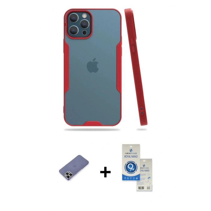 MARSİLYAN™- iPhone 12 Pro Max Kılıf Atlas Asil Serisi - Şeffaf Royal Nano Ekran Koruyucu + Metal Kamera Lens Koruma Cam - GD