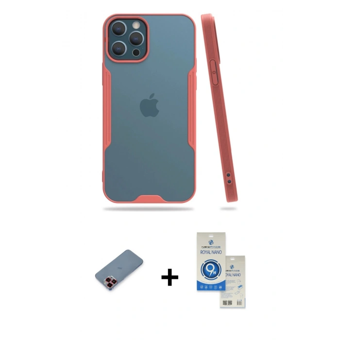 MARSİLYAN™- iPhone 12 Pro Max Kılıf Atlas Asil Serisi - Şeffaf Royal Nano Ekran Koruyucu + Metal Kamera Lens Koruma Cam - KI