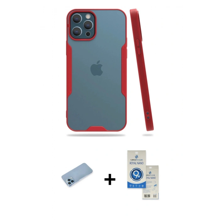 MARSİLYAN™- iPhone 12 Pro Max Kılıf Atlas Asil Serisi - Şeffaf Royal Nano Ekran Koruyucu + Shine Kamera Lens Koruma Cam - MI