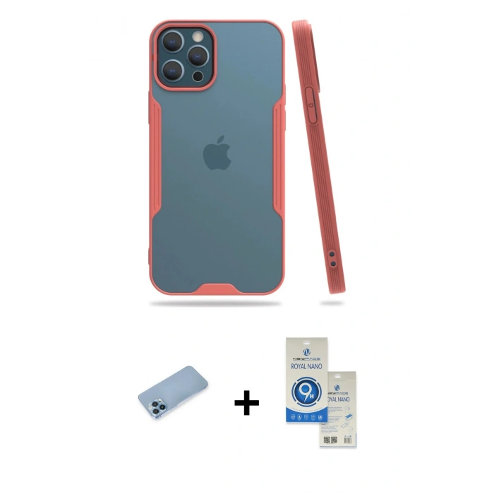 MARSİLYAN™- iPhone 12 Pro Max Kılıf Atlas Asil Serisi - Şeffaf Royal Nano Ekran Koruyucu + Shine Kamera Lens Koruma Cam - MI