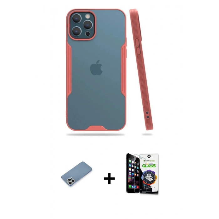 MARSİLYAN™- iPhone 12 Pro Max Kılıf Atlas Asil Serisi - Şeffaf Temperli Cam Ekran Koruyucu + Shine Kamera Lens Koruma Cam - GS