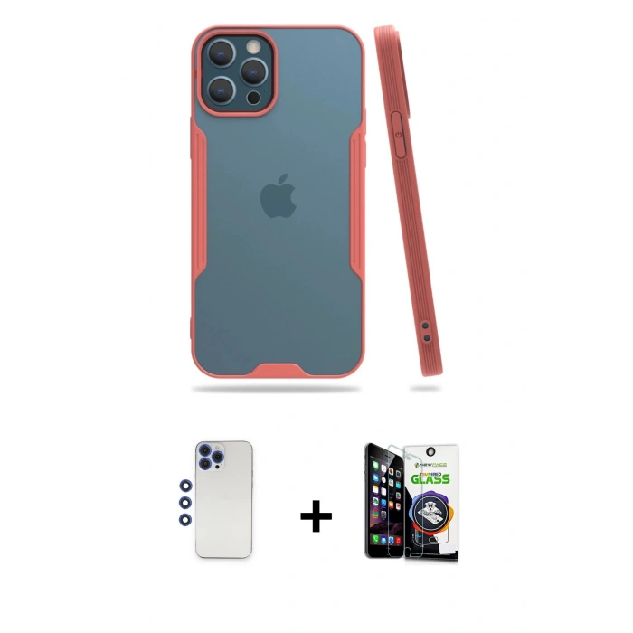MARSİLYAN™- iPhone 12 Pro Max Kılıf Atlas Asil Serisi - Şeffaf Temperli Cam Ekran Koruyucu + Shine Kamera Lens - LT
