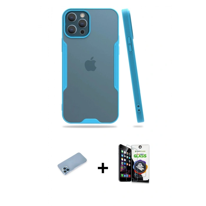 MARSİLYAN™- iPhone 12 Pro Max Kılıf Atlas Asil Serisi - Şeffaf Temperli Cam Ekran Koruyucu + Shine Kamera Lens Koruma Cam - MI