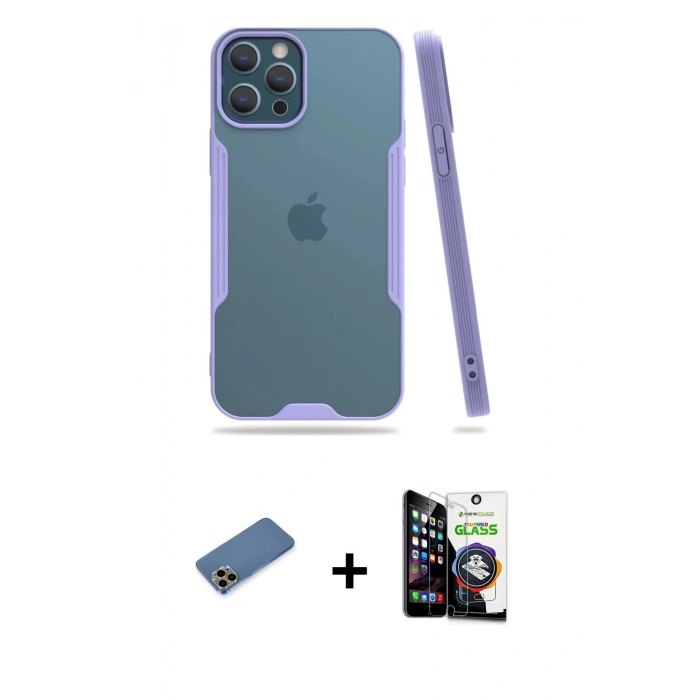MARSİLYAN™- iPhone 12 Pro Max Kılıf Atlas Asil Serisi - Şeffaf Temperli Cam Ekran Koruyucu + Shine Kamera Lens Koruma Cam - GD