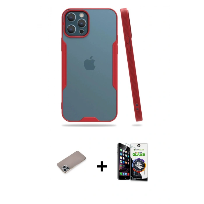 MARSİLYAN™- iPhone 12 Pro Max Kılıf Atlas Asil Serisi - Şeffaf Temperli Cam Ekran Koruyucu + Shine Kamera Lens Koruma Cam - SABE