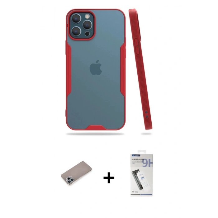 MARSİLYAN™- iPhone 12 Pro Max Kılıf Atlas Asil Serisi - Şeffaf Uv Polymer Nano Ekran Koruyucu + Shine Kamera Lens Koruma Cam - SABE