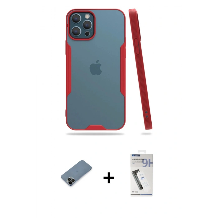 MARSİLYAN™- iPhone 12 Pro Max Kılıf Atlas Asil Serisi - Şeffaf Uv Polymer Nano Ekran Koruyucu + Shine Kamera Lens Koruma Cam - SH