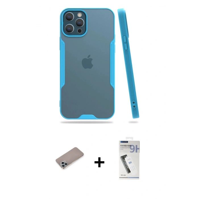MARSİLYAN™- iPhone 12 Pro Max Kılıf Atlas Asil Serisi - Şeffaf Uv Polymer Nano Ekran Koruyucu + Shine Kamera Lens Koruma Cam - SABE