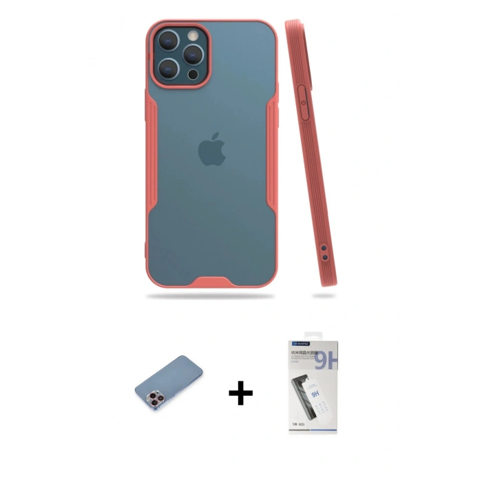 MARSİLYAN™- iPhone 12 Pro Max Kılıf Atlas Asil Serisi - Şeffaf Uv Polymer Nano Ekran Koruyucu + Shine Kamera Lens Koruma Cam - PE