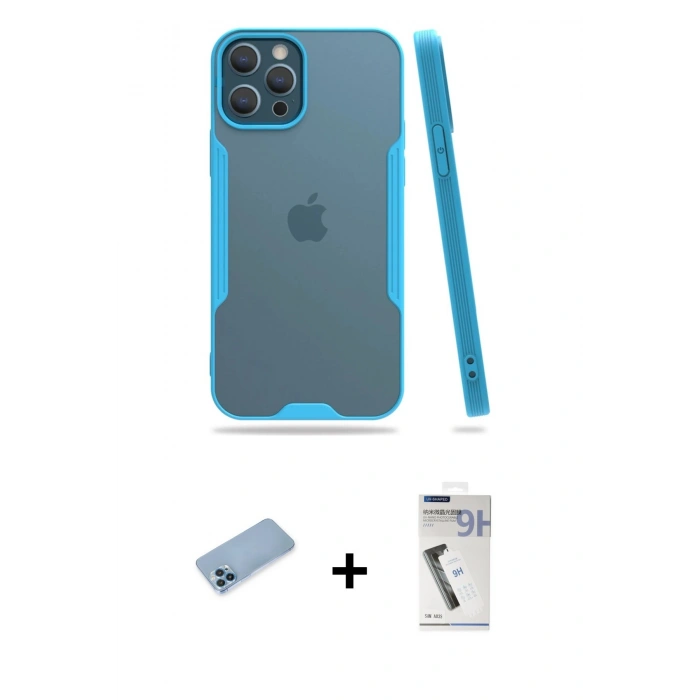 MARSİLYAN™- iPhone 12 Pro Max Kılıf Atlas Asil Serisi - Şeffaf Uv Polymer Nano Ekran Koruyucu + Shine Kamera Lens Koruma Cam - MI