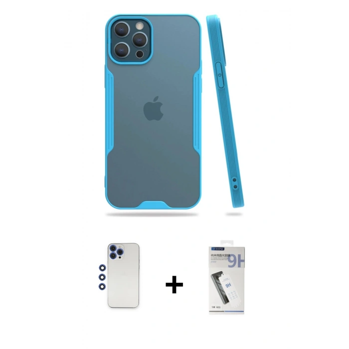 MARSİLYAN™- iPhone 12 Pro Max Kılıf Atlas Asil Serisi - Şeffaf Uv Polymer Nano Ekran Koruyucu + Shine Kamera Lens - LT