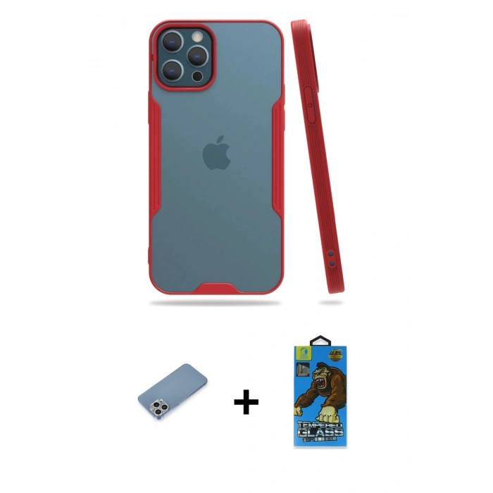 MARSİLYAN™- iPhone 12 Pro Max Kılıf Atlas Asil Serisi - Siyah 18D Cam Ekran Koruyucu + Shine Kamera Lens Koruma Cam - GS
