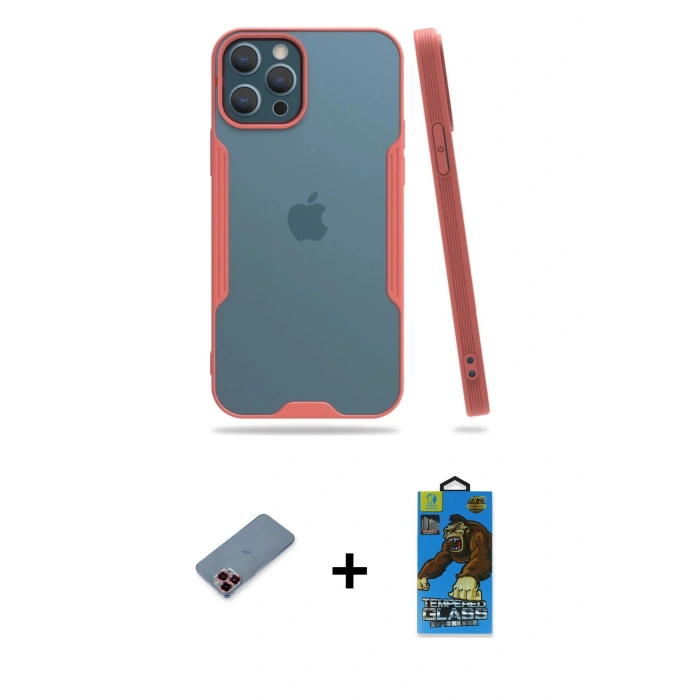 MARSİLYAN™- iPhone 12 Pro Max Kılıf Atlas Asil Serisi - Siyah 18D Cam Ekran Koruyucu + Metal Kamera Lens Koruma Cam - KI