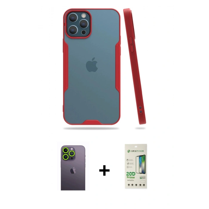 MARSİLYAN™- iPhone 12 Pro Max Kılıf Atlas Asil Serisi - Siyah 20D Premium Cam Ekran Koruyucu + Neon Fosforlu Kamera Lens - YL