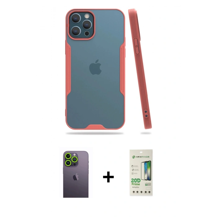 MARSİLYAN™- iPhone 12 Pro Max Kılıf Atlas Asil Serisi - Siyah 20D Premium Cam Ekran Koruyucu + Neon Fosforlu Kamera Lens - YL