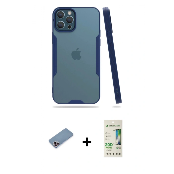 MARSİLYAN™- iPhone 12 Pro Max Kılıf Atlas Asil Serisi - Siyah 20D Premium Cam Ekran Koruyucu + Pembe Shine Kamera Lens Koruma Cam