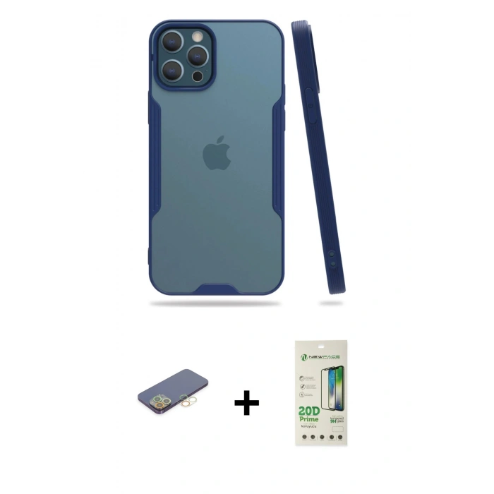 MARSİLYAN™- iPhone 12 Pro Max Kılıf Atlas Asil Serisi - Siyah 20D Premium Cam Ekran Koruyucu + Renkli Kamera Lens Koruma Cam - SI