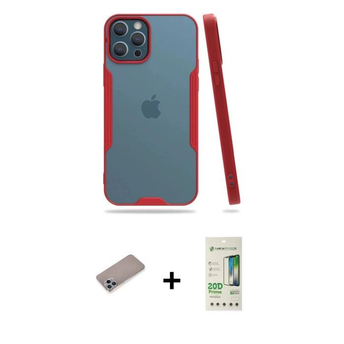 MARSİLYAN™- iPhone 12 Pro Max Kılıf Atlas Asil Serisi - Siyah 20D Premium Cam Ekran Koruyucu + Shine Kamera Lens Koruma Cam - SABE