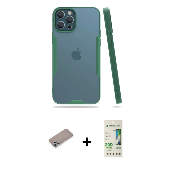 MARSİLYAN™- iPhone 12 Pro Max Kılıf Atlas Asil Serisi - Siyah 20D Premium Cam Ekran Koruyucu + Shine Kamera Lens Koruma Cam - SABE