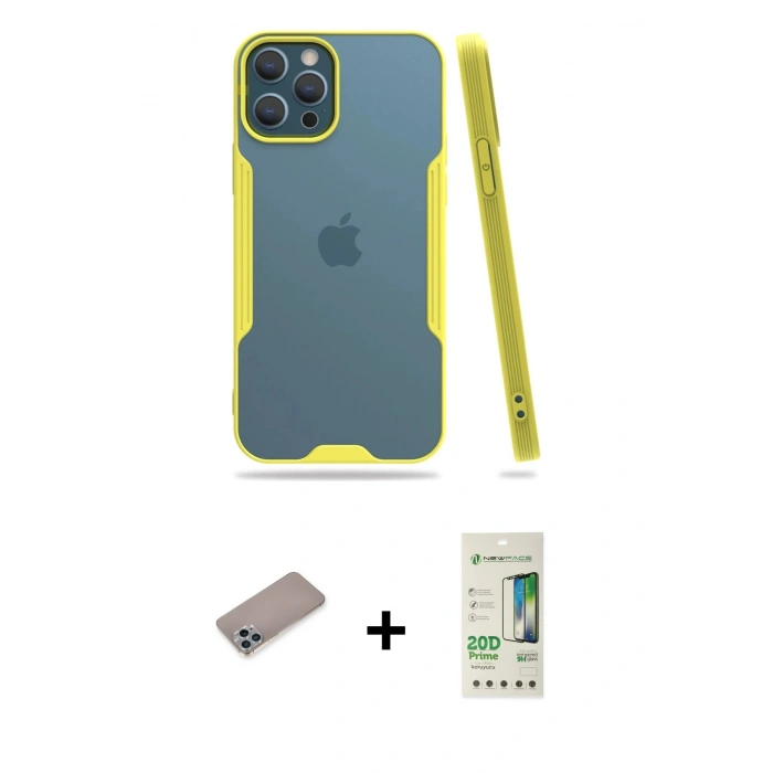 MARSİLYAN™- iPhone 12 Pro Max Kılıf Atlas Asil Serisi - Siyah 20D Premium Cam Ekran Koruyucu + Shine Kamera Lens Koruma Cam - SABE