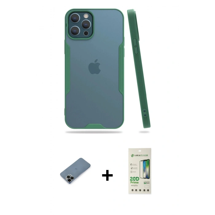 MARSİLYAN™- iPhone 12 Pro Max Kılıf Atlas Asil Serisi - Siyah 20D Premium Cam Ekran Koruyucu + Shine Kamera Lens Koruma Cam - SH