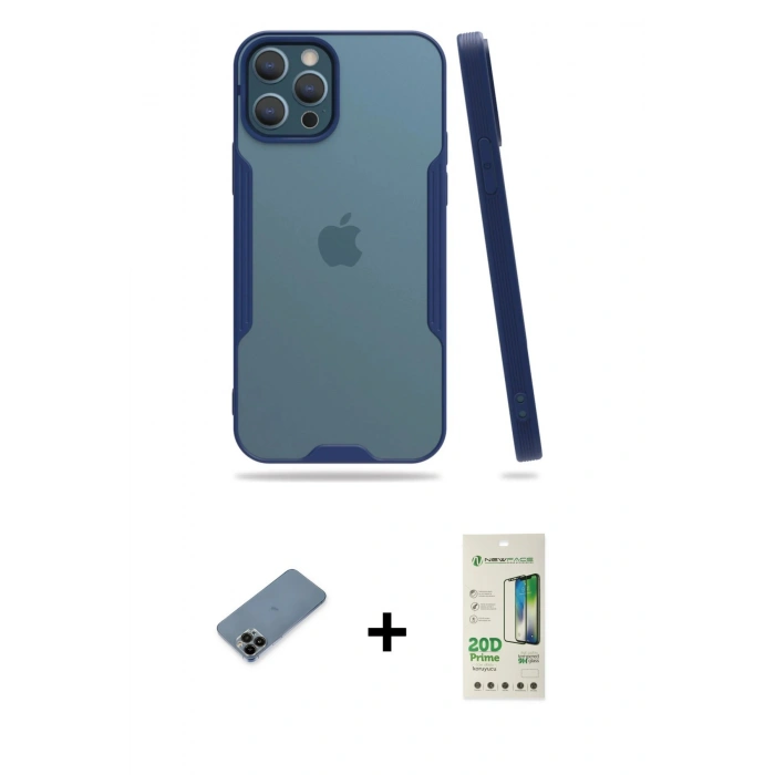 MARSİLYAN™- iPhone 12 Pro Max Kılıf Atlas Asil Serisi - Siyah 20D Premium Cam Ekran Koruyucu + Shine Kamera Lens Koruma Cam - SH
