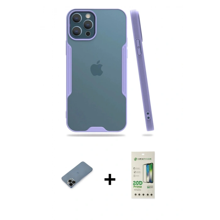 MARSİLYAN™- iPhone 12 Pro Max Kılıf Atlas Asil Serisi - Siyah 20D Premium Cam Ekran Koruyucu + Shine Kamera Lens Koruma Cam - SH
